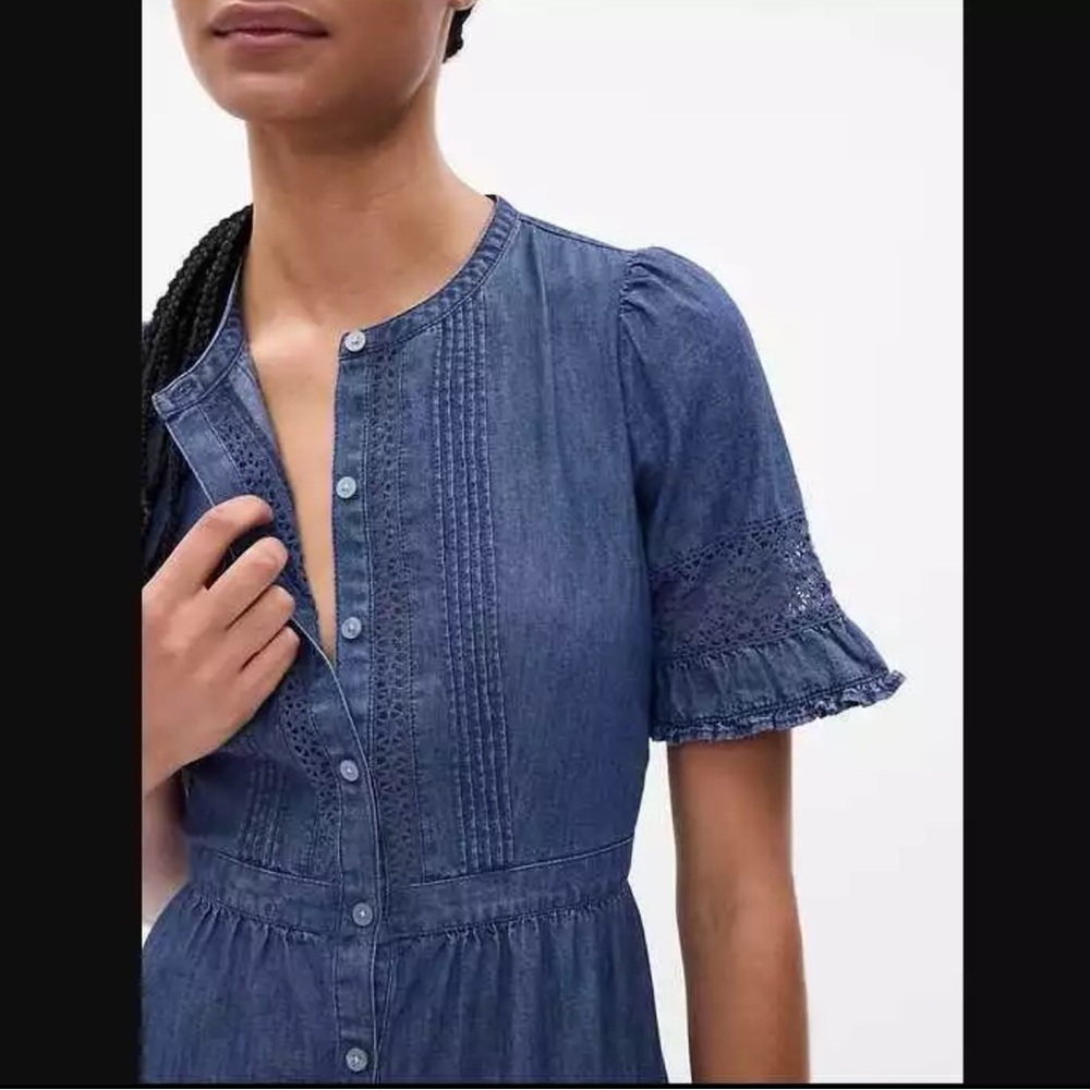 Gap × LoveShackFancy Denim Tiered Midi Dress - Picture 3 of 10